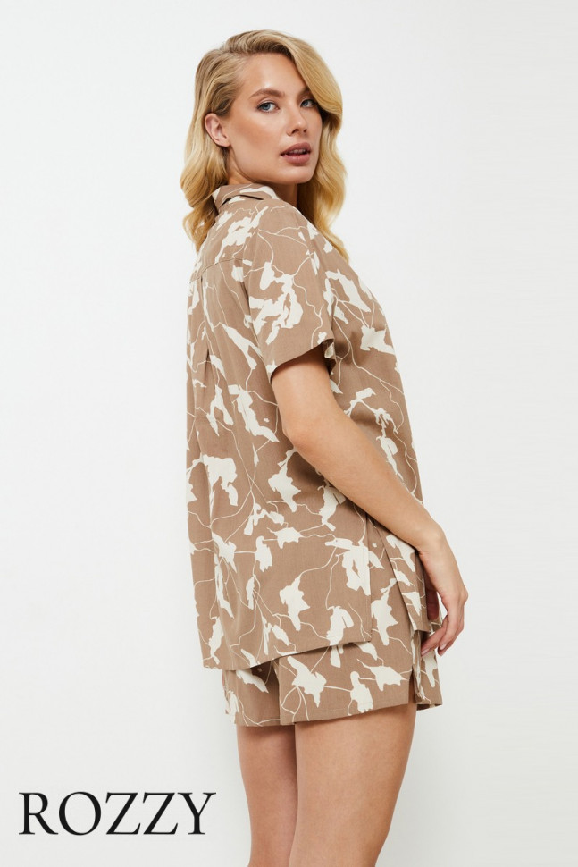 Пижама хлопковая с шортами Aruelle Malika латте