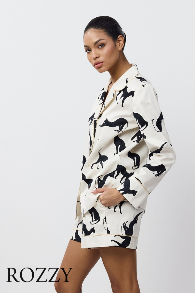 Пижама хлопковая Aruelle Nyra кремовый/черный