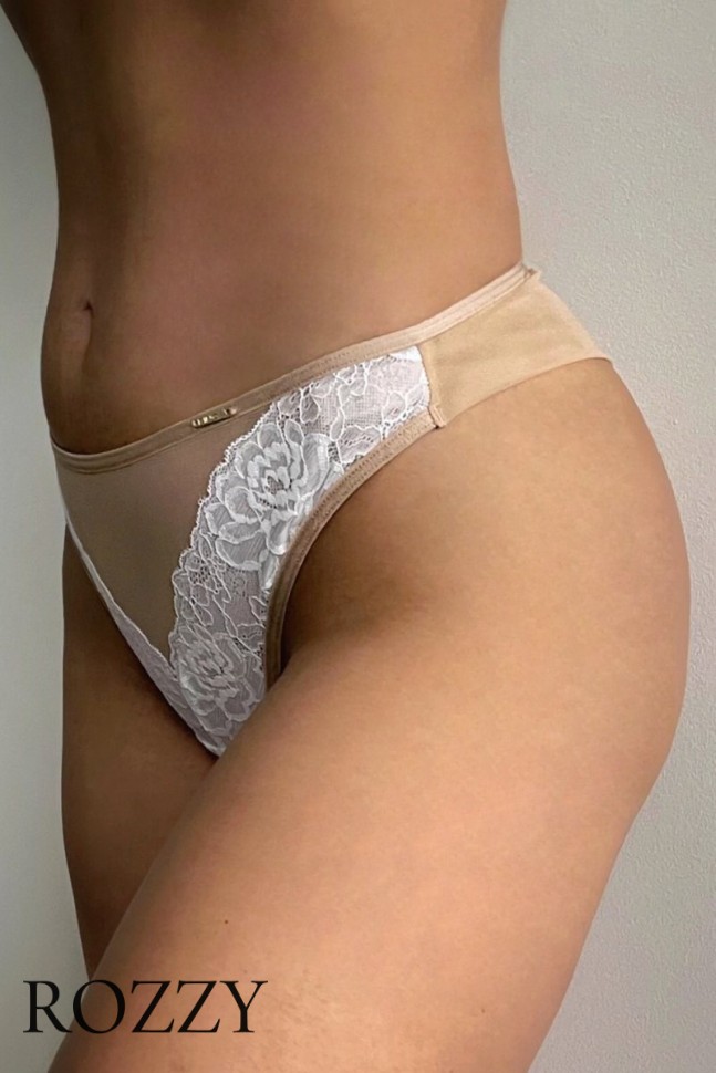 Трусы стринги Kinga Perla White S-969/2 бежевый/белый