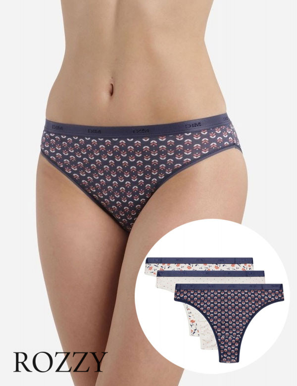 Трусы стринги хлопковые DIM Les Pockets Cotton 4C19 цветочный (уп.3шт.)