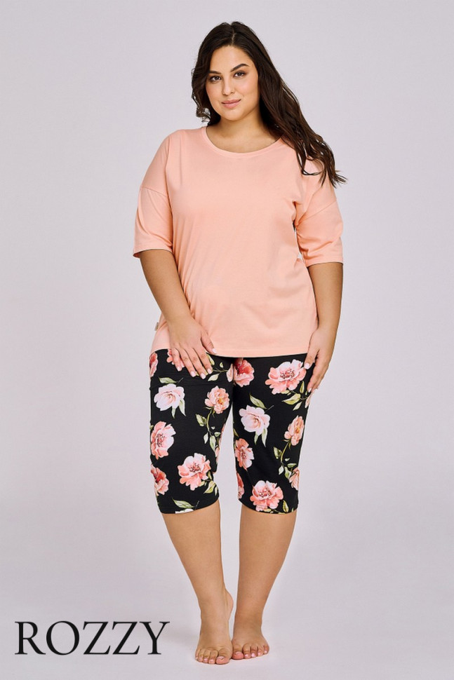 Пижама хлопковая Taro Margot Maxi 3097/3161 черный/персиковый