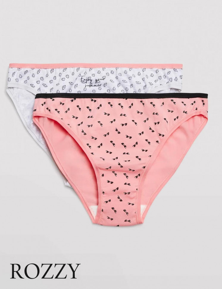 Трусы бикини хлопковые Ysabel Mora 19434 светло-серый/розовый (уп.2шт.)