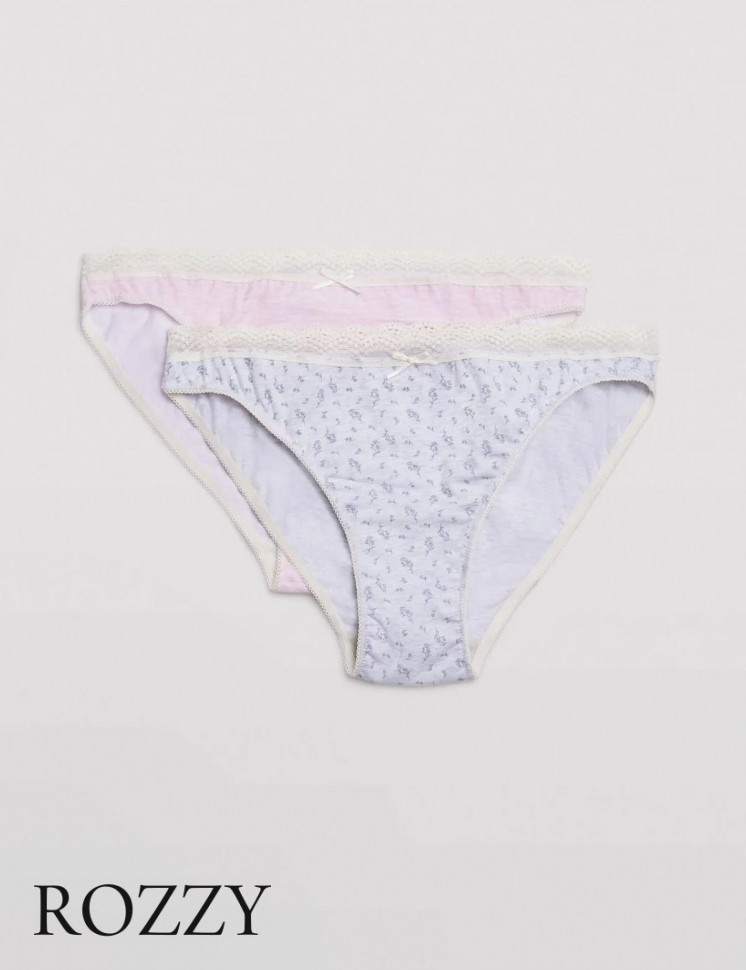 Трусы бикини хлопковые Ysabel Mora 19443 светло-серый/светло-розовый (уп.2шт.)