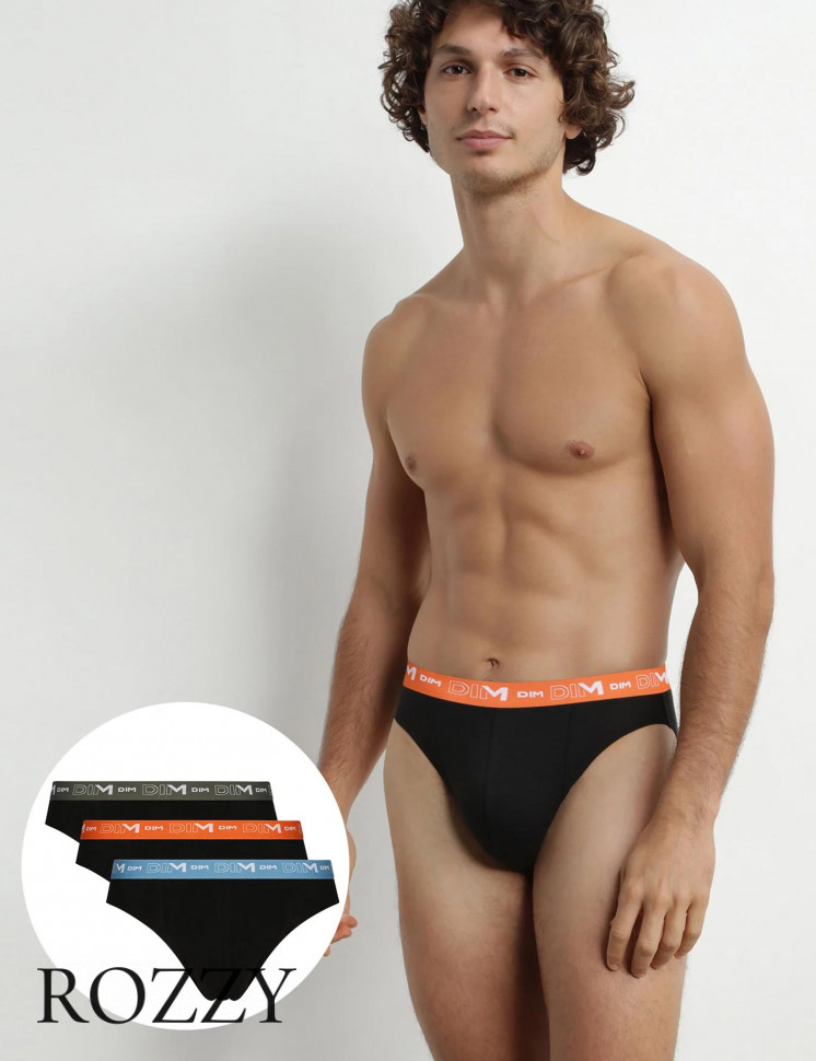 Трусы слипы мужские DIM 6595/3 черный (голубой/оранжевый/зеленый) (уп.3шт.)