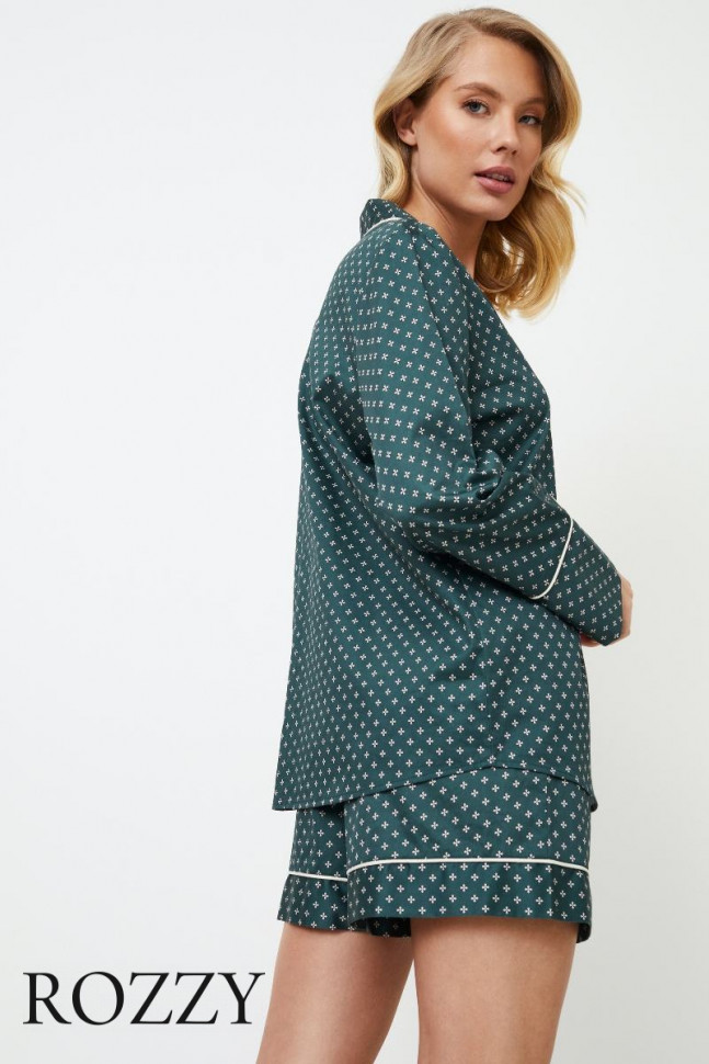 Пижама хлопковая с шортами Aruelle Genny зеленый