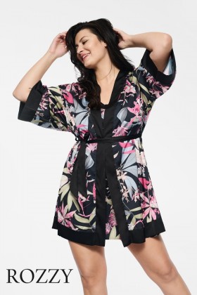 Халат атласный Esotiq Wildflower 39807 черный