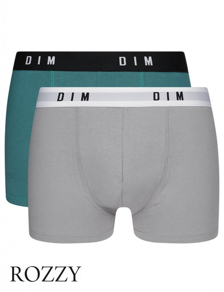 Трусы шорты мужские DIM 0ARL серый/изумрудно-зеленый (уп.2шт.)