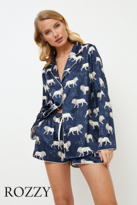 Пижама атласная с шортами Aruelle Nala темно-синий/серый