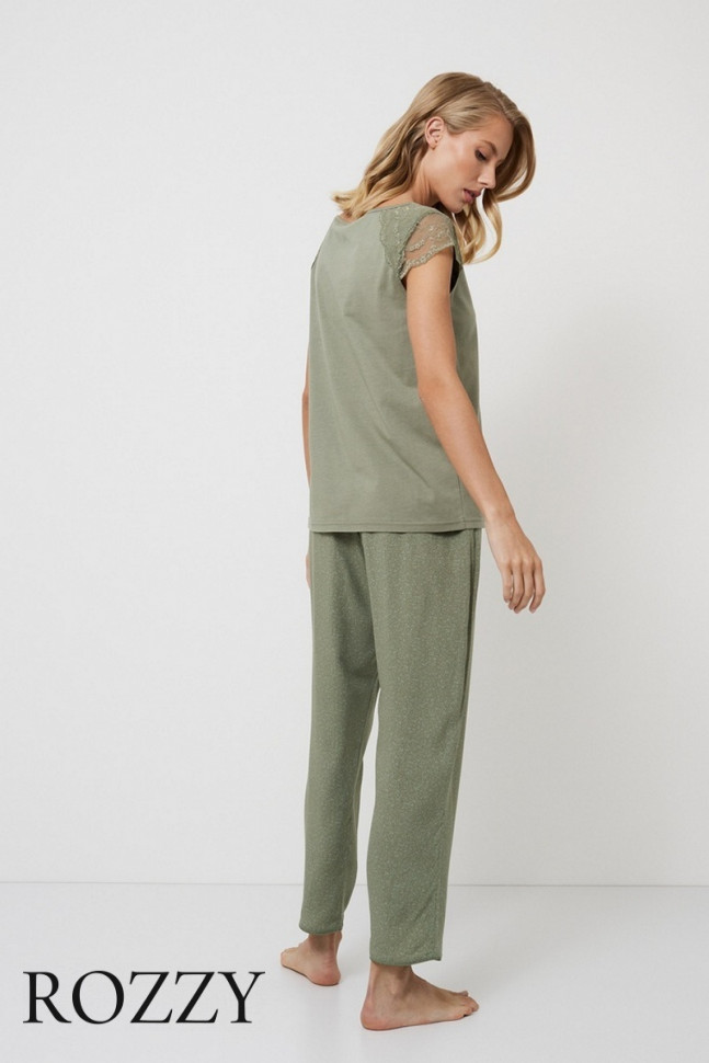 Пижама вискозная Aruelle Odelia оливковый