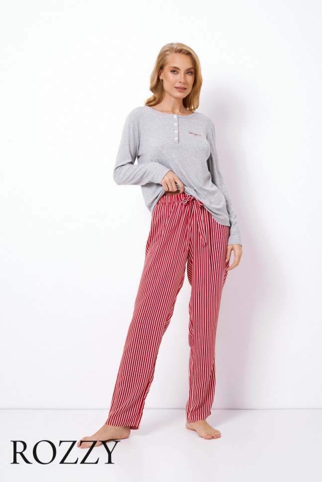 Пижама вискозная Aruelle Camy серый/красный