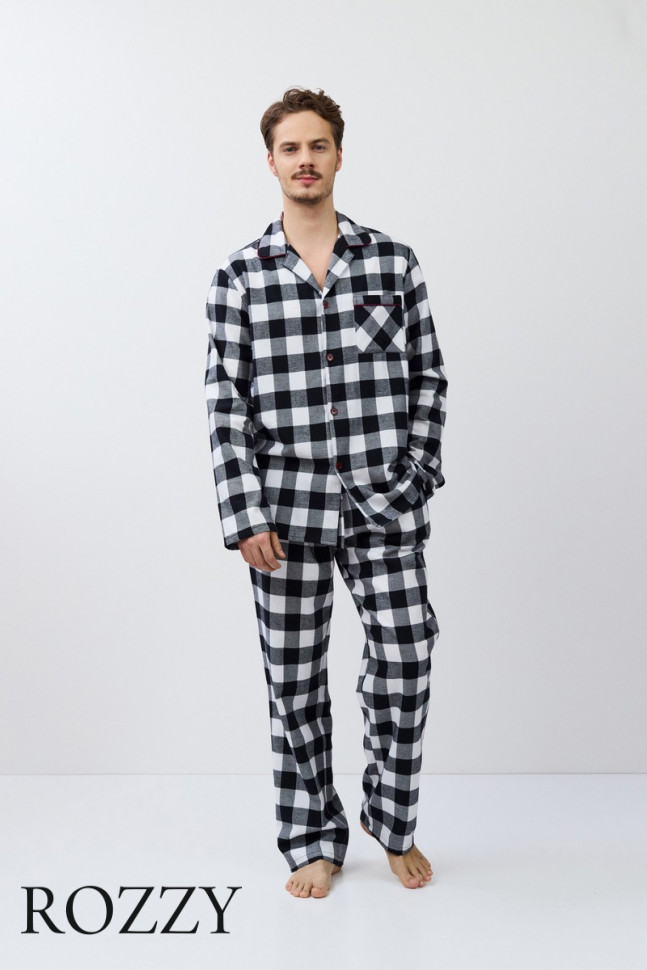 Пижама мужская фланелевая Aruelle Adrian черный/белый