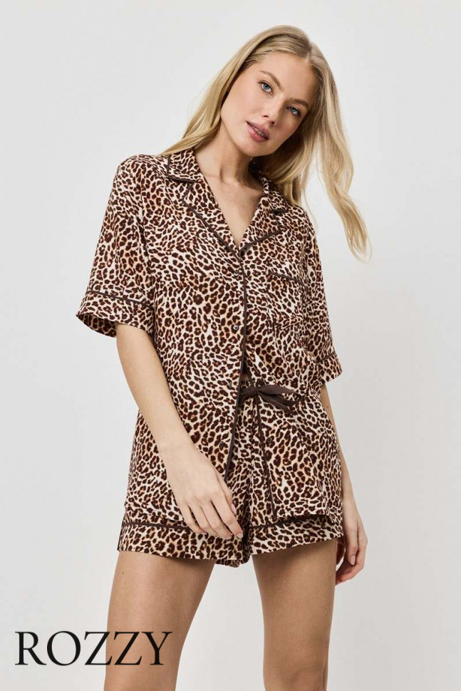 Пижама вискозная с шортами Aruelle Lior леопардовый