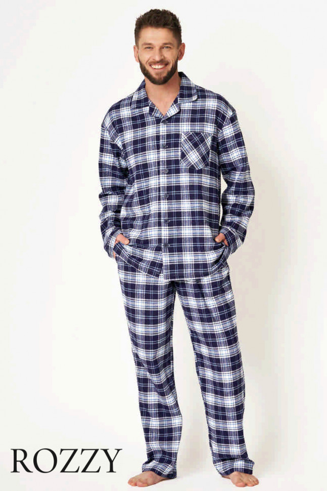 Пижама мужская фланелевая Key MNS 411 синий/белый