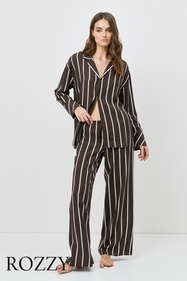 Костюм домашний вискозный Aruelle Cedar Set шоколадный/молочный