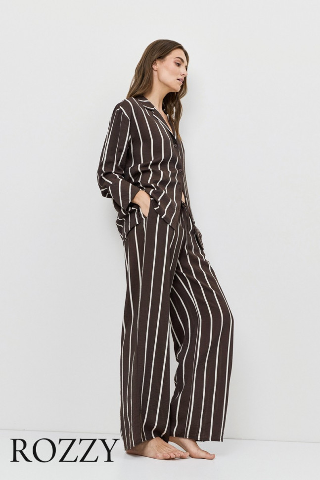 Костюм домашний вискозный Aruelle Cedar Set шоколадный/молочный