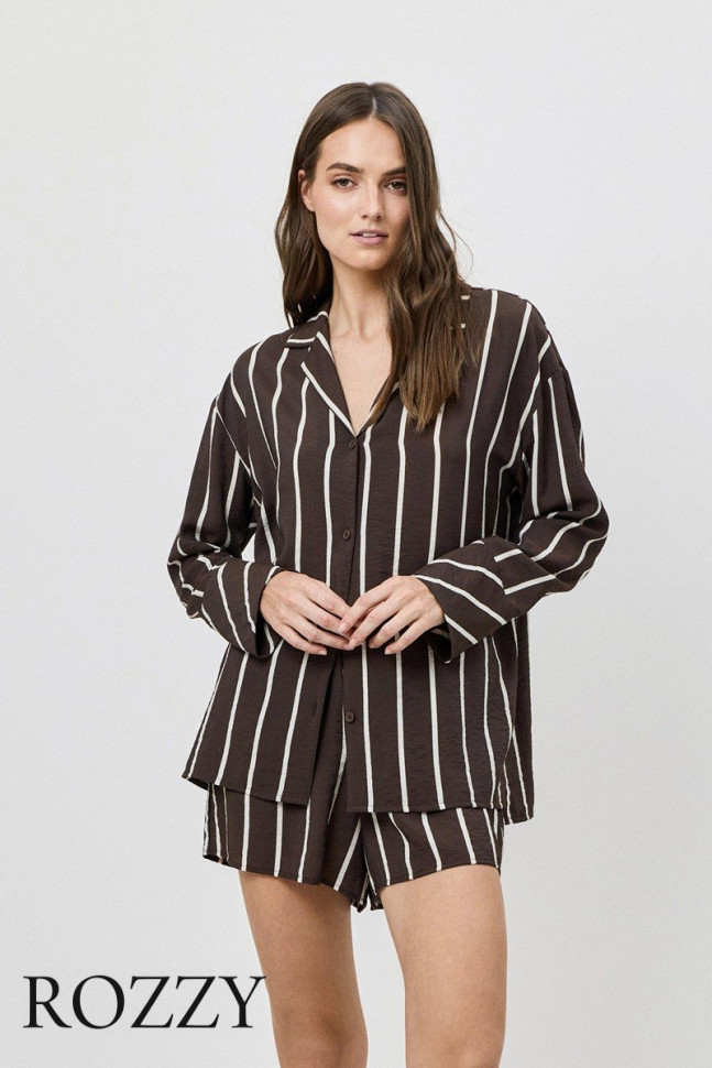 Костюм домашний вискозный с шортами Aruelle Cedar Set шоколадный/молочный