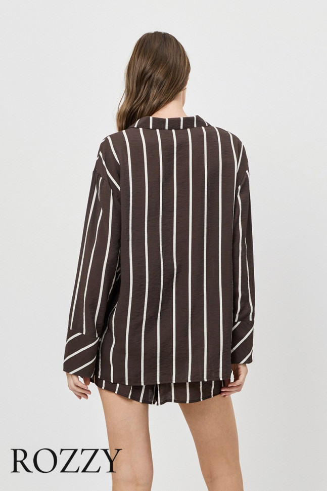 Костюм домашний вискозный с шортами Aruelle Cedar Set шоколадный/молочный