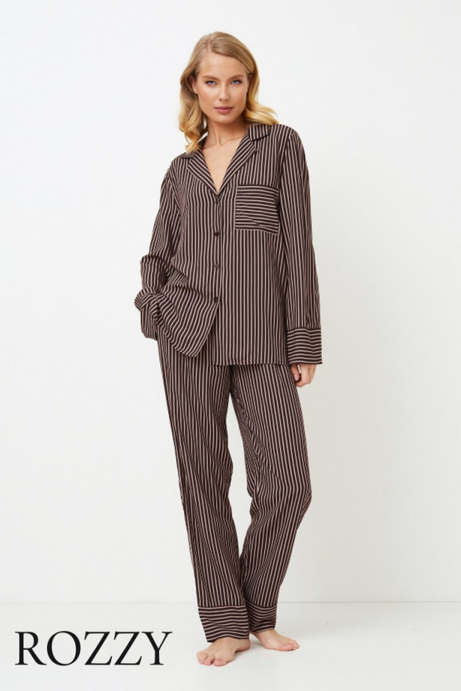 Пижама вискозная Aruelle Margot шоколадный/светло-розовый